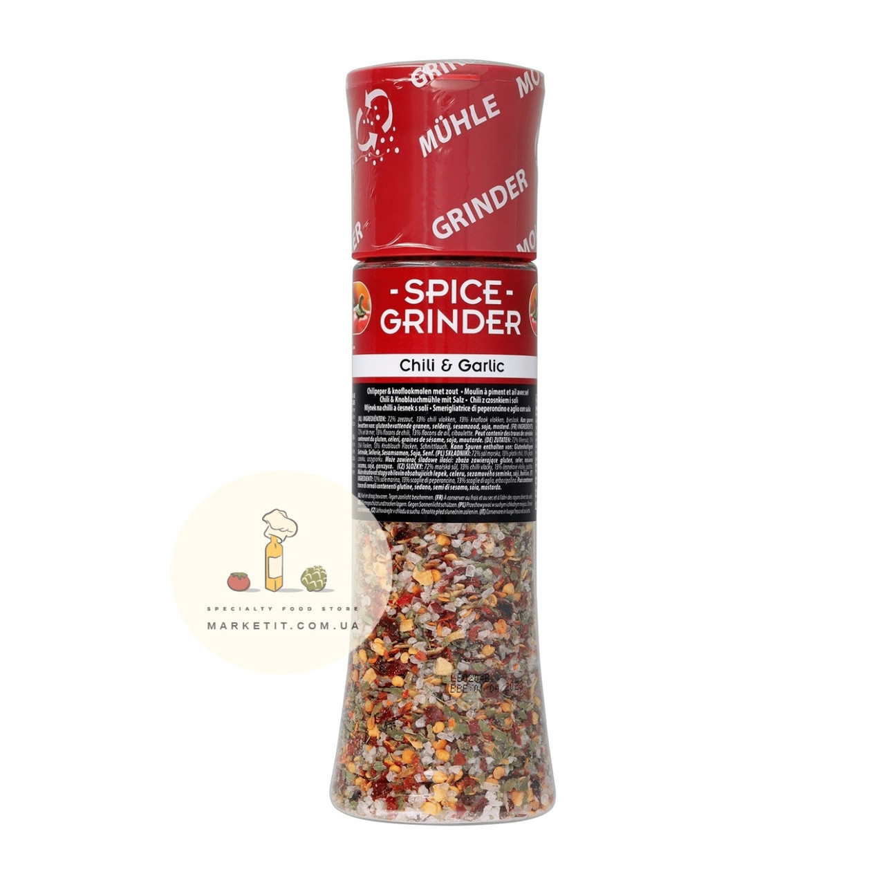 Сіль морська зі спеціями Spice Grinder Chilli Garlic, пікантна суміш у млині 320 г.