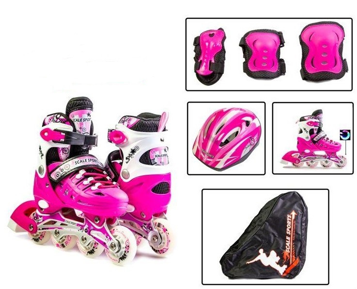 Роликові ковзани для дівчинки із захистом та шоломом Scale Sports pink, розмір 29-33