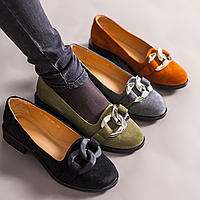 Лоферы женские замшевые черного цвета "Style Shoes"