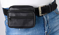 Небольшая мужская барсетка сумка на пояс из эко кожи Pako Jeans черная Dobuy Невелика чоловіча барсетка сумка