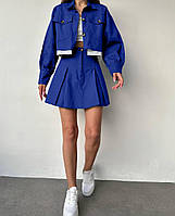 Женский весенний костюм пиджак юбка из стрейч-коттона с пуговицами размеры 42-48 Электрик, 42/44