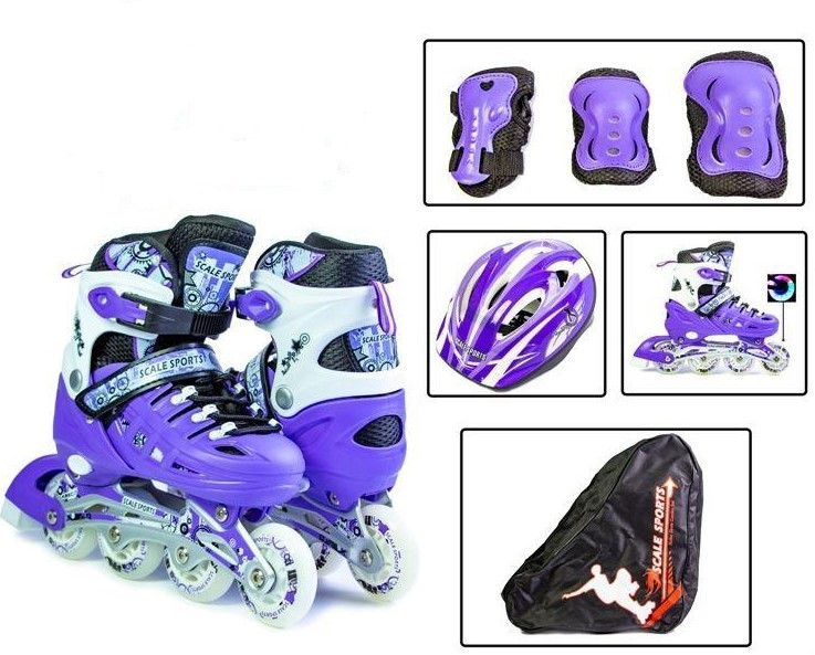 Роликові ковзани для дівчинки із захистом та шоломом Scale Sports violet, розмір 29-33