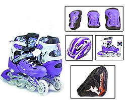 Роликові ковзани для дівчинки із захистом та шоломом Scale Sports violet, розмір 29-33