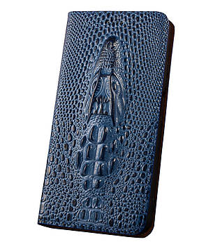 Чохол для MEIZU C9 з натуральної шкіри протиударний магнітний книжка з підставкою "CROCOHEAD" "Голова крокодила" — синій