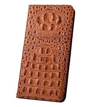 Чохол для MEIZU C9 з натуральної шкіри протиударний магнітний книжка з підставкою "CROCOHEAD" "Холота крокодила" — коричневий
