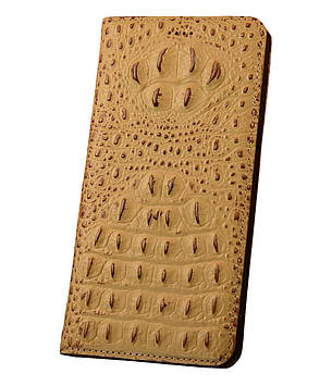 Чохол для MEIZU C9 з натуральної шкіри протиударний магнітний книжка з підставкою "CROCOHEAD" "Холочка крокодила" — бежевий