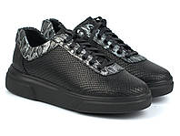 Кроссовки кеды черные кожаные женская обувь с тиснением рептилия Rosso Avangard Mozza Silver Riptile