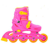 Детские раздвижные ролики с пластиковой рамой и подсветкой на 4 колесах размер 31-34 Profi A4151-S-P Розовый