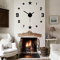 Часы настенные 3D, черные Звезды оригинальные часы на стену, диаметр до 40 см, декор для дома