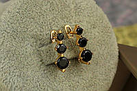 Серьги Xuping Jewelry Снежная баба с черными камнями 1,7 см золотистые