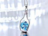 Модна підвіска прикраса на ланцюжку "Сосуд кохання" з блакитним кристалом, сріблястий колір, фото 2