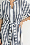 Лляна сукня в смужку вільного крою з поясом міді довжини 42-52 розміри різні кольори, фото 5