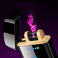 Электроимпульсная USB зажигалка Lighter с перекрестной молнией-дугой, фонариком, индикатор заряда Black