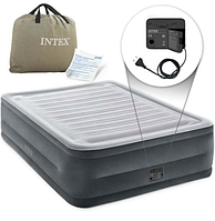 Надувная кровать Intex 64418, двухместный надувной матрас со встроенным насосом 152х203х56см, Матрасы интекс