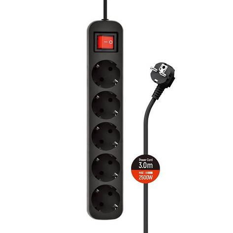 Фільтр живлення СolorWay (CW-PSEA53BK) 5 розеток, 3м, Black, фото 1