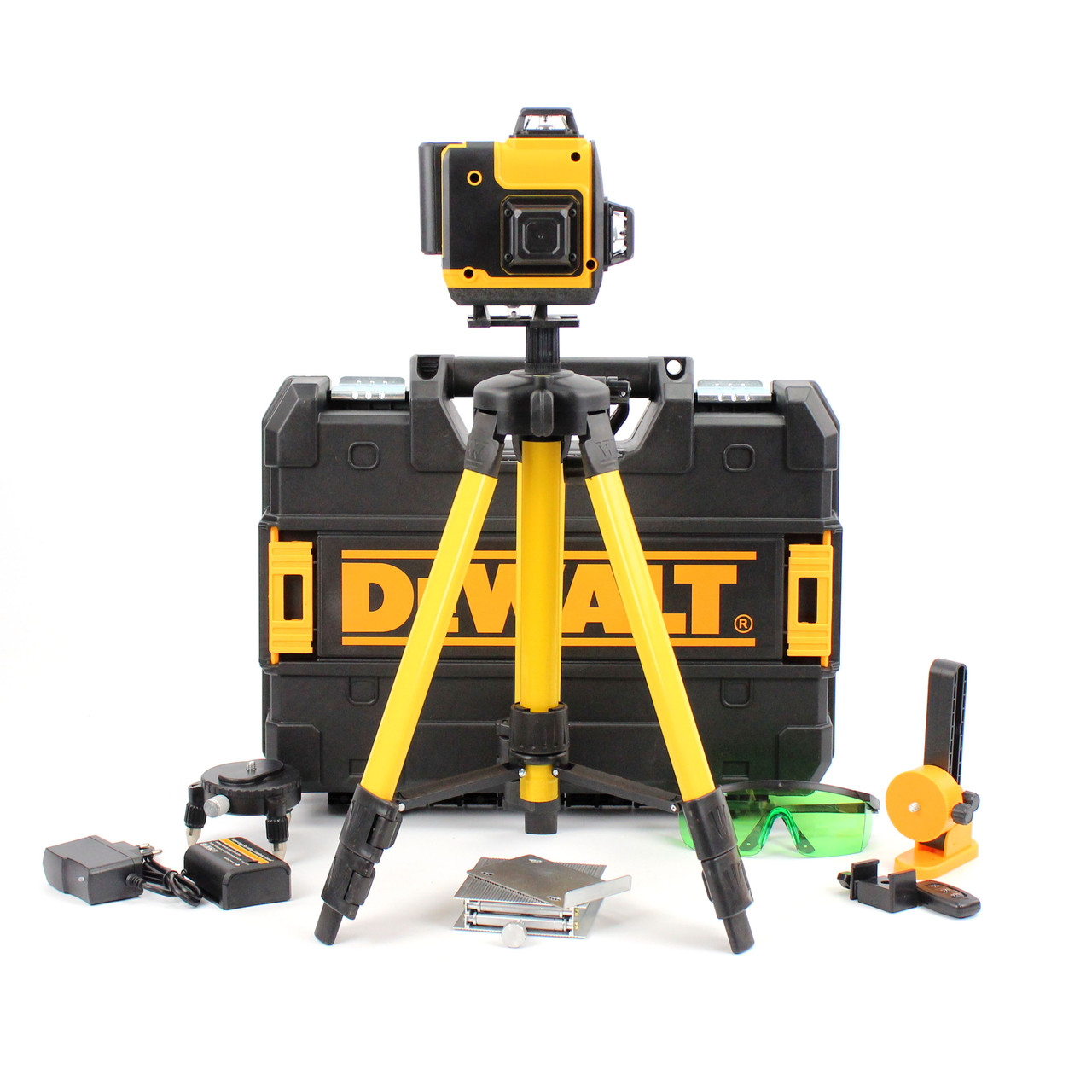 Акумуляторний лазерний нівелір DeWalt DCLE34031N 3D-4D рівень (3.7V, 5AH). АКБ рівень зі штативом Деволт