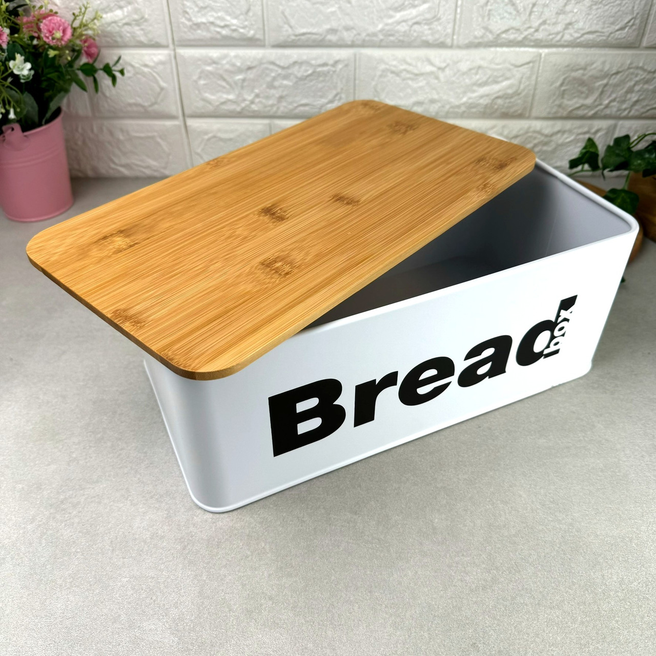 Біла металева хлібниця з бамбуковою кришкою Ardesto Midori, фото 1