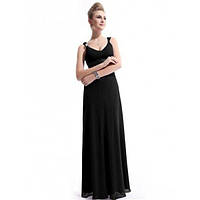 Платье длинное черное в пол с брошками на бретелях. IntimButik-biz