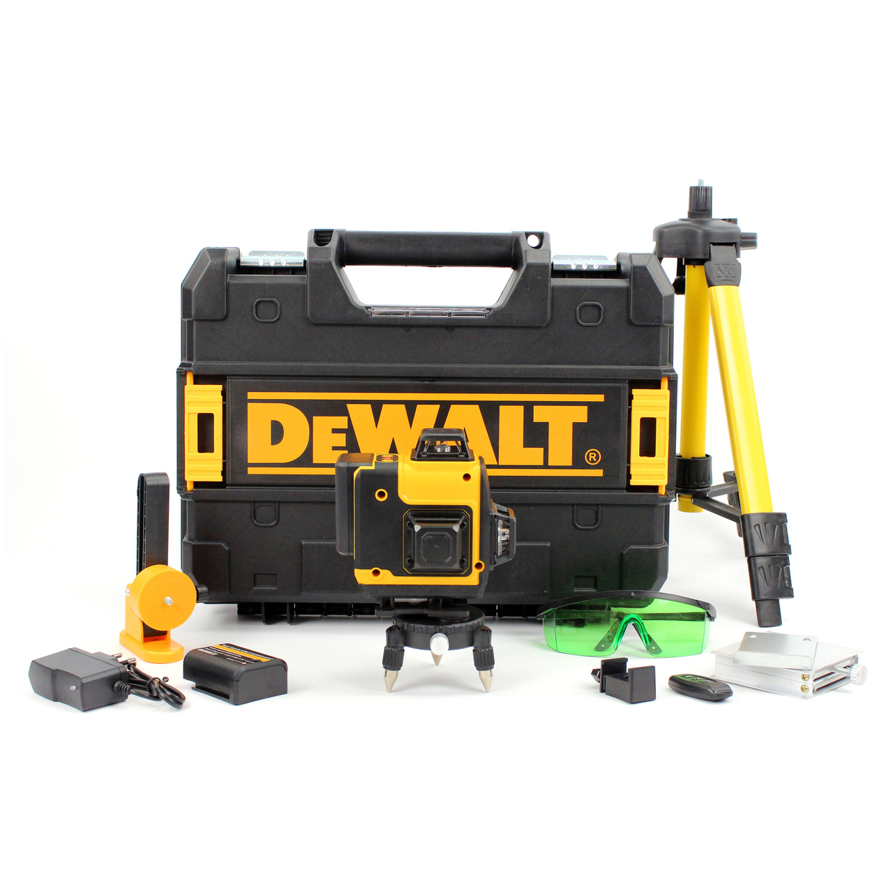 Акумуляторний лазерний нівелір DeWalt DCLE34031N 3D-4D рівень (3.7V, 5AH). АКБ рівень зі штативом Деволт