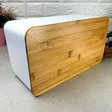 Біла металева хлібниця з бамбуковою кришкою Ardesto Midori, фото 2