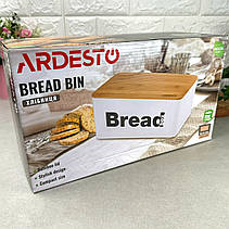 Біла металева хлібниця з бамбуковою кришкою Ardesto Midori, фото 4
