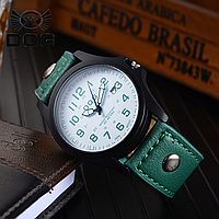 Стильные мужские и подростковые наручные часы с ремешком из качественной экокожи Зеленый