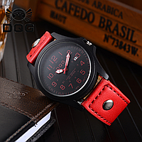 Стильные мужские и подростковые наручные часы с ремешком из качественной экокожи Красный