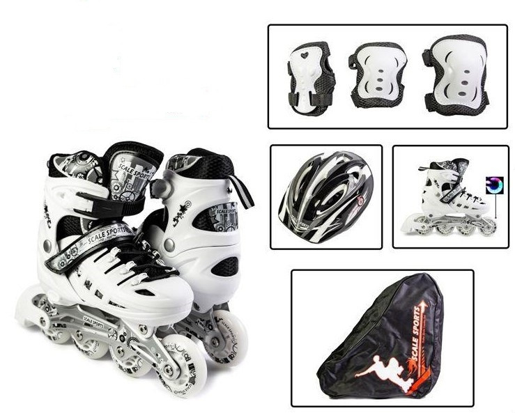 Роликові ковзани для дівчинки із захистом та шоломом Scale Sports white, розмір 34-37