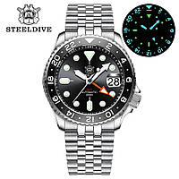 STEELDIVE SD1994 GMT 42MM 20ATM(200M) (В СТИЛЕ SEIKO 5 SPORTS GMT SSK001K1) SEIKO NH34 BLACK DIAL