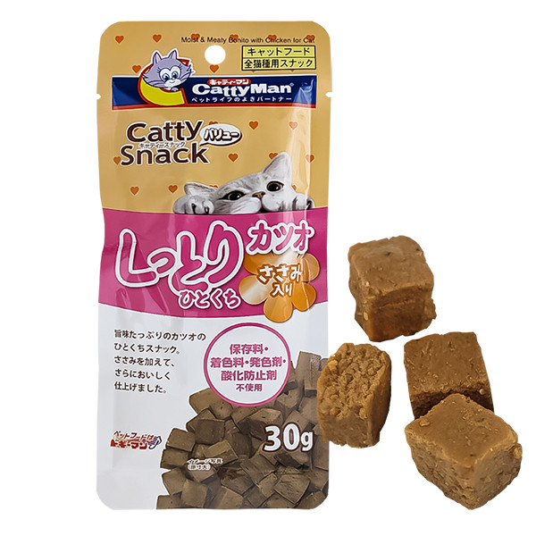 CattyMan Кеттімен Moist & Meaty Bonito with Chicken ласощі для котів соковиті кубики макрель курка 30г (82165), фото 1