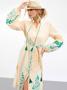 Вишита сукня жіноча вільного крою бавовняна якість преміум бежева