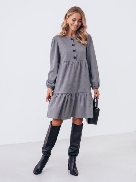 Сукня жіноча з довгим рукавом осіння коротка з рюшами фіолетова, фото 1