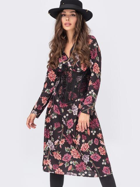 Шифонова сукня з квітковим принтом чорна, фото 1