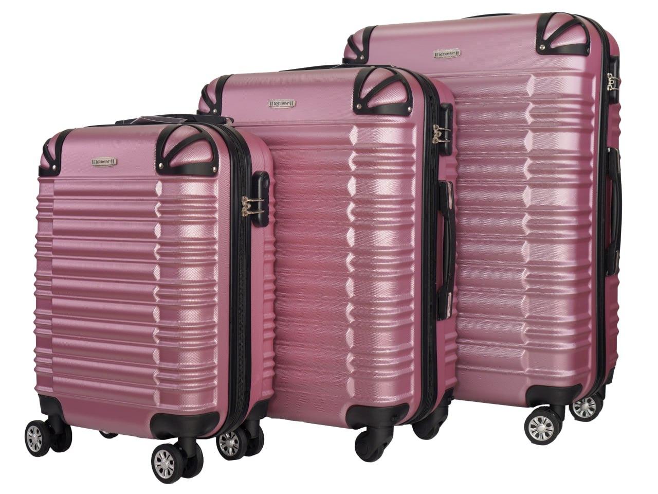 Комплект чемоданів для подорожі 3-ка, на 4-х колесах рожевий, фото 1