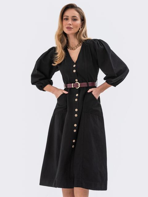 Чорна сукня жіноча а силует довга з гудзиками спереду, фото 1