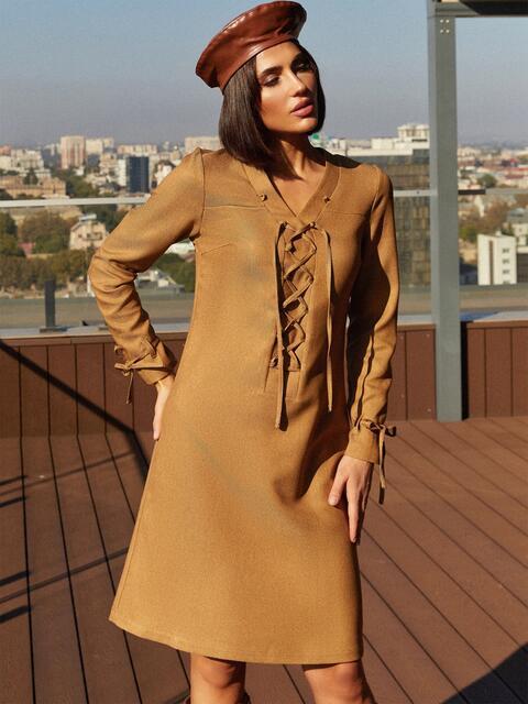 Сукня жіноча кашемірова з довгим рукавом коротка бежева, фото 1