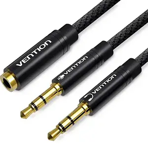 Аудіо-кабель Vention BBLBY mini-jack 3.5mm (мама)  -  2 x mini-jack 3.5mm (тато) 0.3m Black