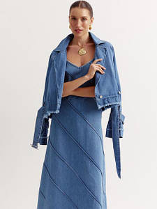 Джинсова сукня сарафан на бретельках довга а силуету блакитна