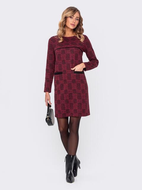 Червона сукня тепла осінь зима міді в клітинку, фото 1