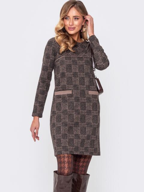 Сукня тепла осінь зима міді в клітинку бежева, фото 1