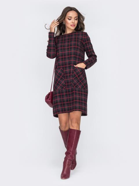 Сукня жіноча тепла силуетна коротка в клітинку червона, фото 1
