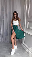 Женская красивая однотонная легкая летняя шелковая юбка-миди с запахом (разные цвета)