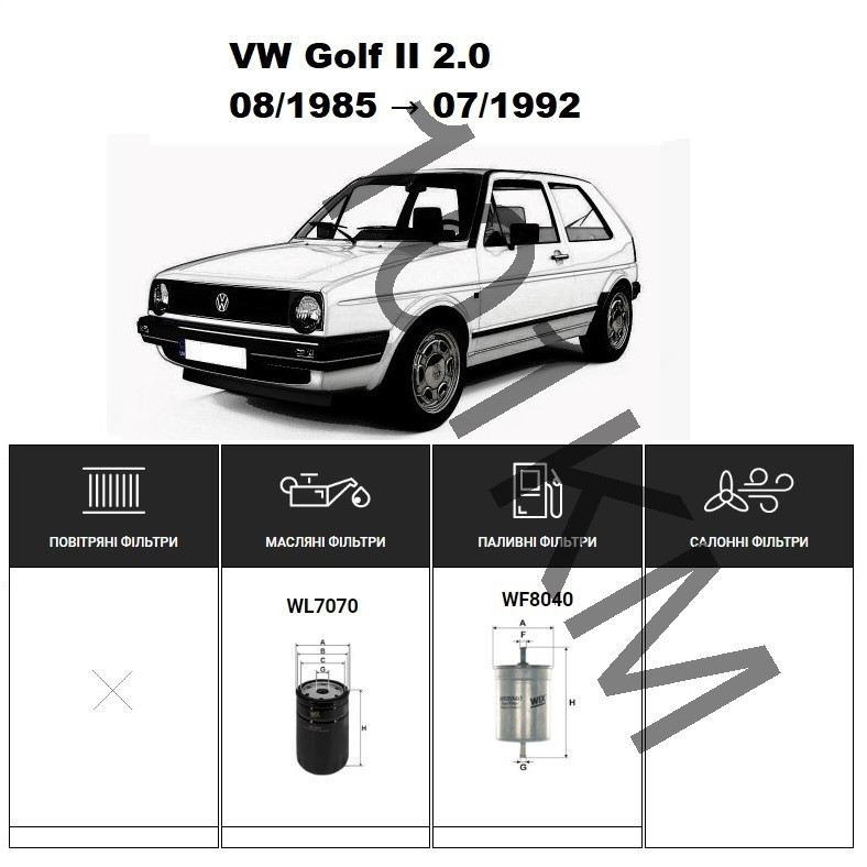 Комплект фільтрів VW Golf II 2.0 (1985-1992) WIX, фото 1