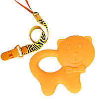 Силиконовый прорезыватель-игрушка для зубов ребенка и держатель 2Life Кот Y25 Оранжевый (v-11 BK, код: 8404558