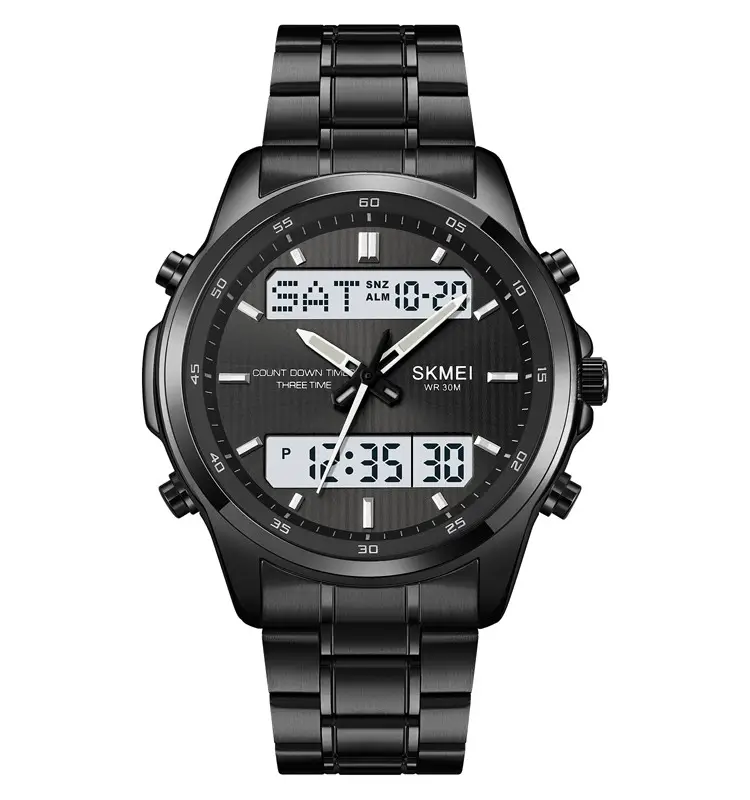 Годинник чоловічий наручний Skmei 2049 на сталевому браслеті (Чорні з білим табло)