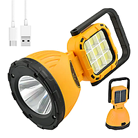 Ручной светодиодный фонарик с солнечной панелью от USB / Аккумуляторный фонарь на солнечной батарее
