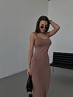 Женское стильное обворожительное приталенное длинное платье макси на лямках  ткань вискоза 42-46 Мокко