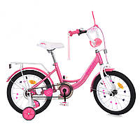 Детский двухколесный велосипед 18 дюймов с звонком и багажником Profi PRINCESS MB 18041-1 Розово-белый