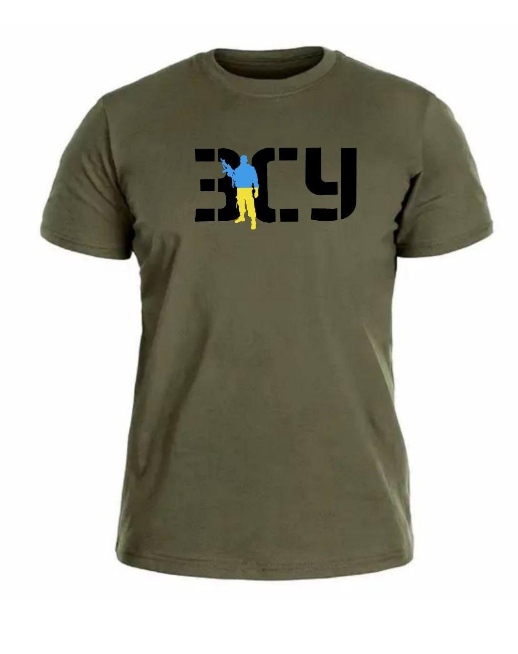 Тактична бавовняна  футболка прямого крою олива з принтом