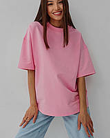 Стильная базовая женская однотонная футболка оверсайз с удлиненным рукавом воротник рибана ткань кулир Турция